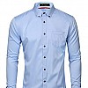 Kuson Herren Business Hemd Slim Fit für Freizeit Hochzeit Reine Farbe Hemden Langarmhemd Himmelblau L
